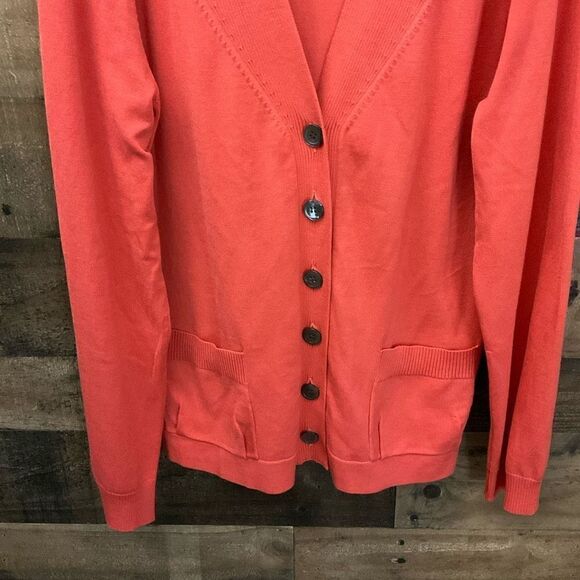 Doncaster Cardigan Button Down Front Silk Blend Orange Red Coral Women Large - Picture 10 of 12